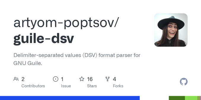 Delimiter-separated values (DSV) format parser for GNU Guile. - artyom-poptsov/guile-dsv