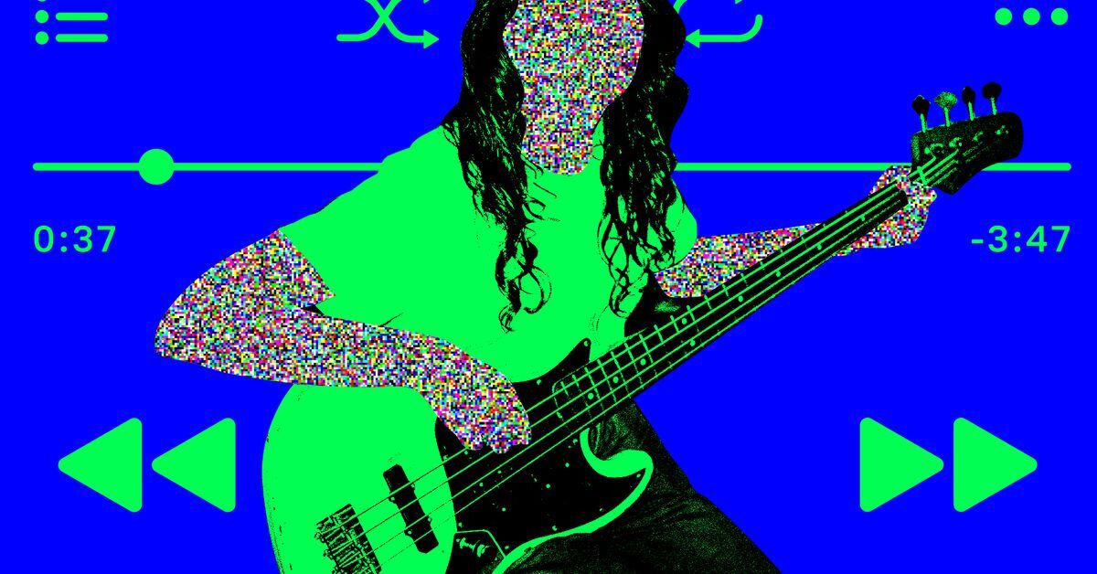 Illustration of a musician’s silhouette filled with white noise.