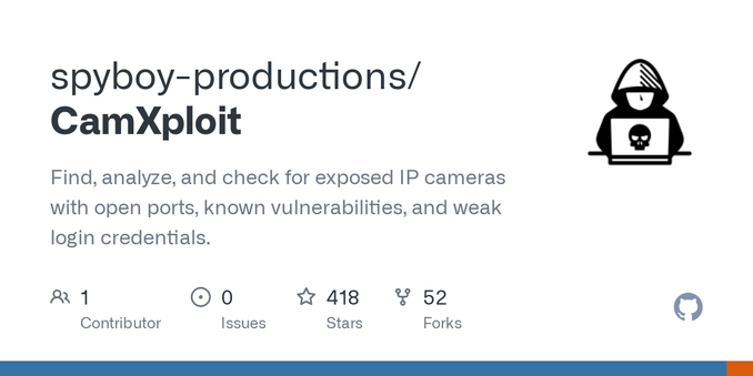 Find, analyze, and check for exposed IP cameras with open ports, known vulnerabilities, and weak login credentials. - spyboy-productions/CamXploit