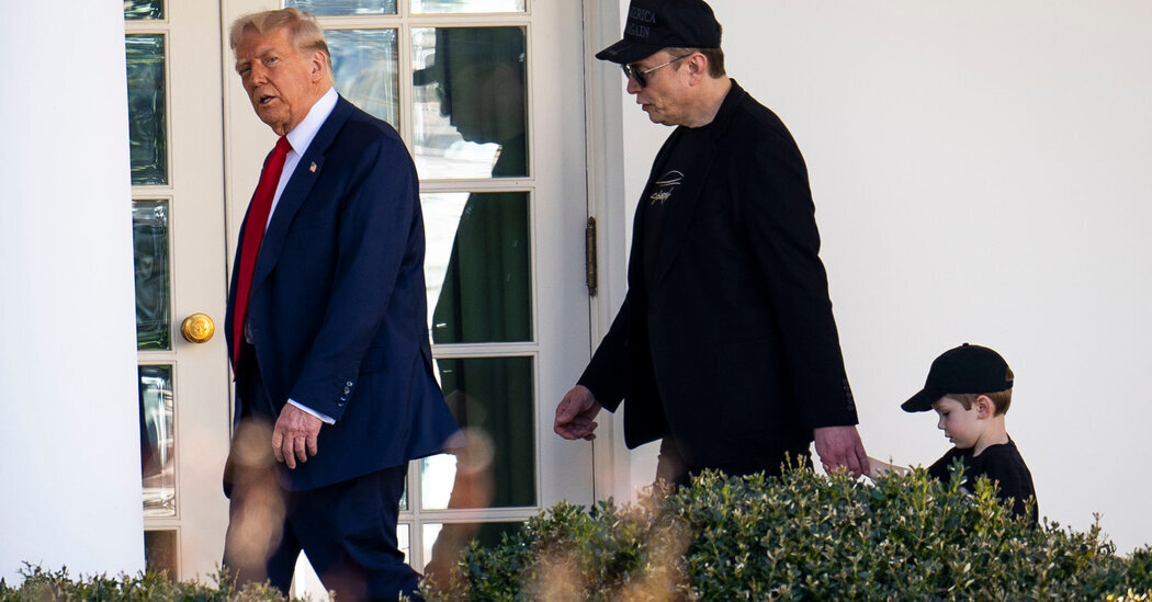 President Trump with Elon Musk and Mr. Musk’s son X, at the White House this month. It is unclear what the reasoning is for providing Mr. Musk such a sensitive briefing.