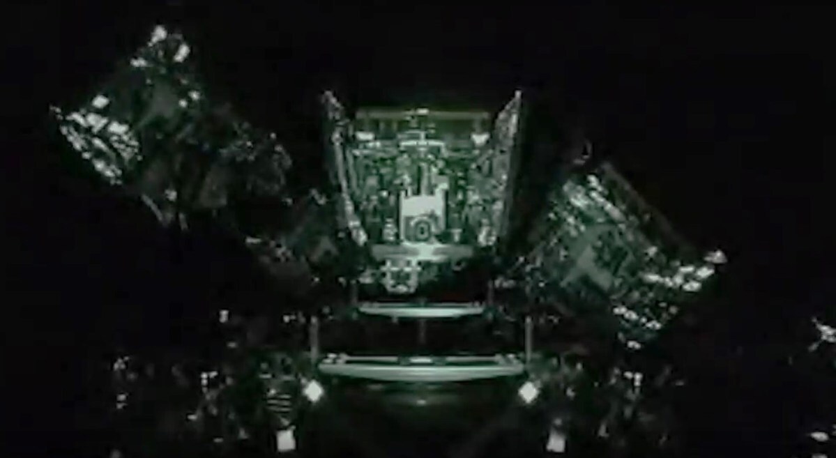 Video frame showing Amazon Project Kuiper satellites being deployed in orbit