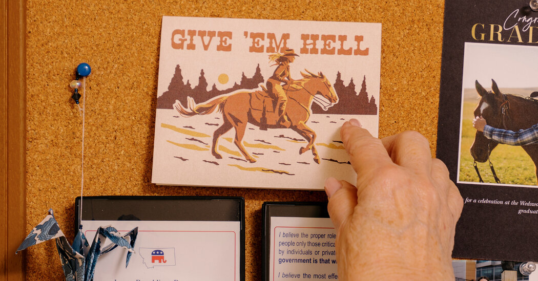 State Senator Wendy McKamey, one of nine Republicans who worked with Democrats, keeps notes sent by Montanans thanking the group for its courage. “Give ’Em Hell,” a recent one read.