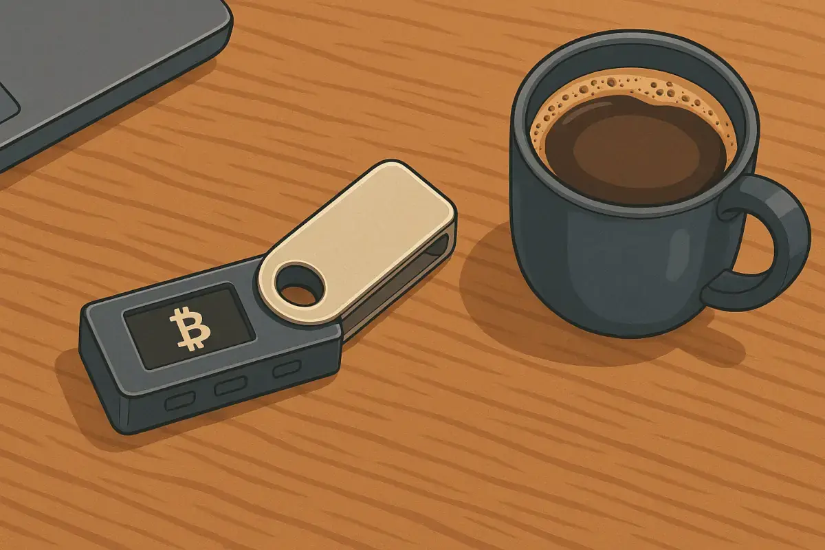 Picture showing cold wallet and coffee