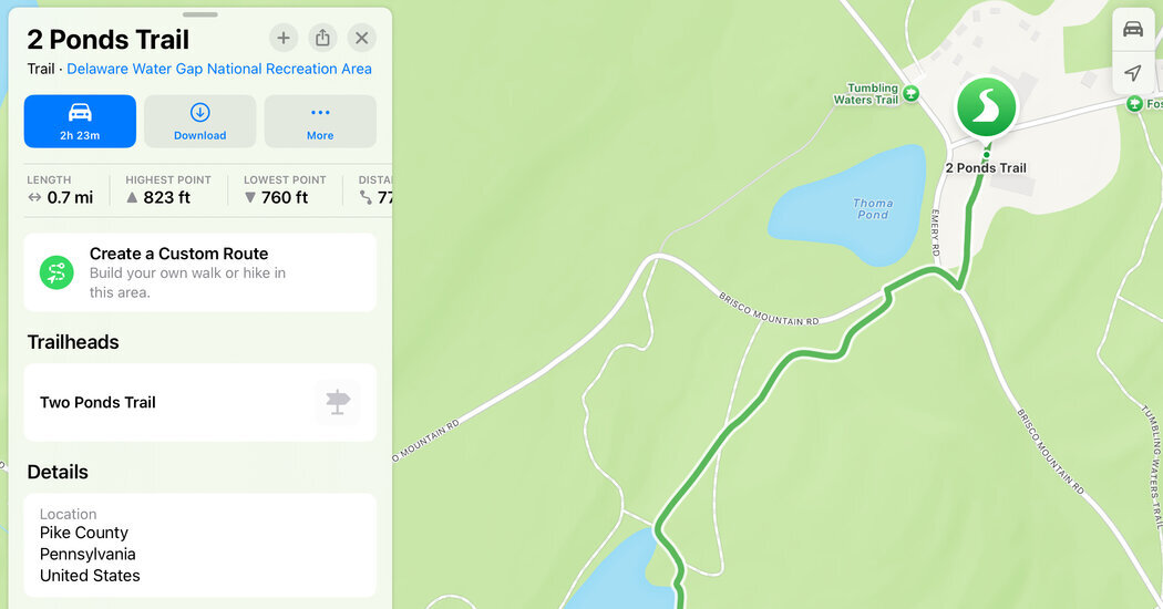 Apple Maps includes hiking trails in popular parks and nature preserves, as well as the ability to create a custom route.