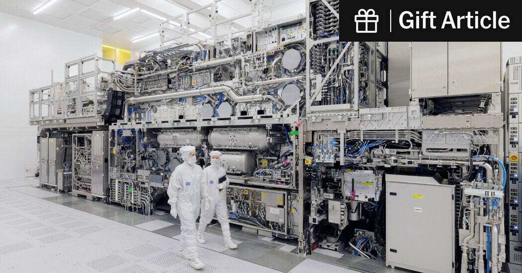ASML’s high numerical aperture extreme ultraviolet cleanroom. The company makes complex lithography machines that are used to manufacture cutting-edge chips.