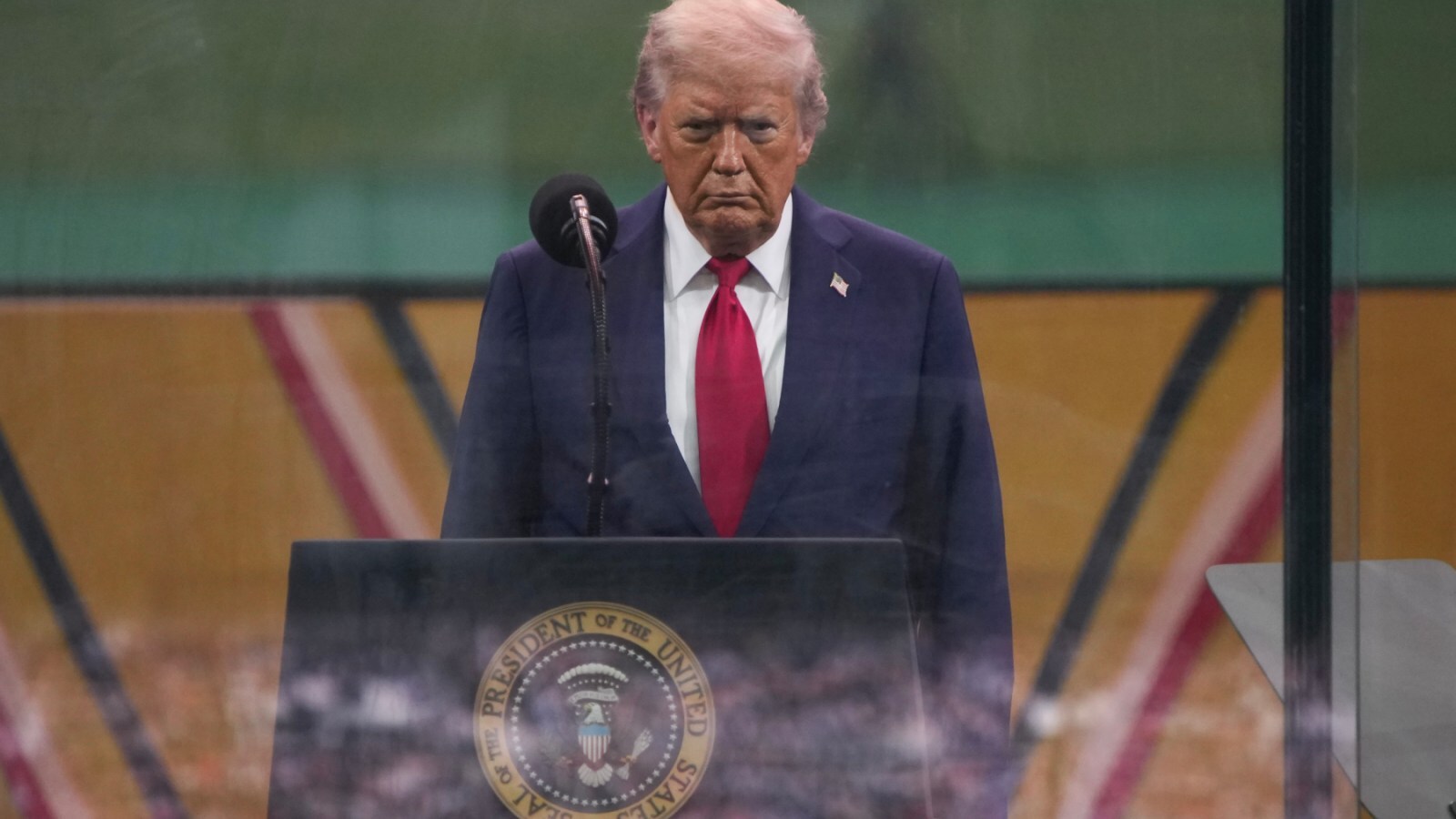 WASHINGTON, DC - JUNE 14: U.S. President Donald Trump prepares to speak after watching as members of the U.S Army participated in the 250th birthday parade of the U.S. Army June 14, 2025 in Washington, DC. The U.S. Army is marking its 250th birthday with a military parade including roughly 6,600 troops, 150 vehicles, and over 50 aircraft.  The parade, which coincides with President Donald Trump's 79th birthday, is designed to tell the history of the Army. (Photo by Andrew Harnik/Getty Images)