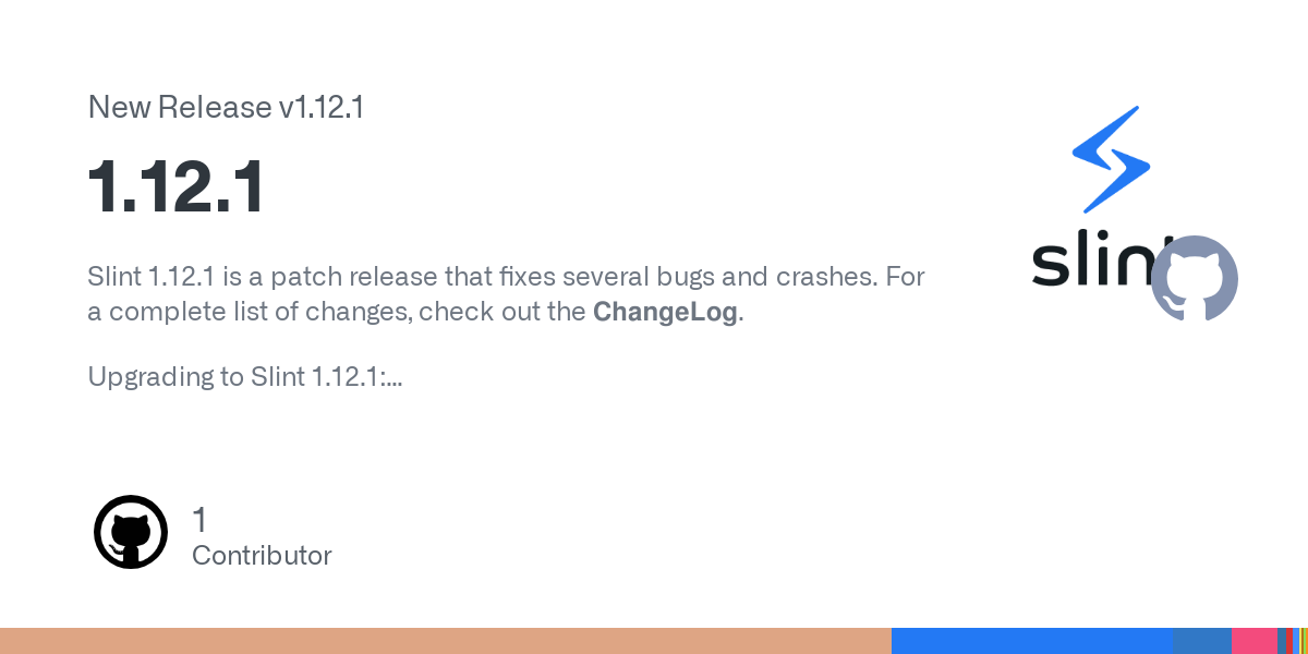 Slint 1.12.1 is a patch release that fixes several bugs and crashes. For a complete list of changes, check out the ChangeLog.
Upgrading to Slint 1.12.1:

Rust: Run cargo update.
C++: If you're usin...
