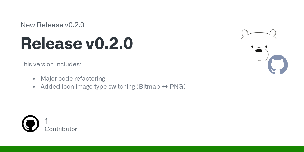 This version includes:

Major code refactoring
Added icon image type switching (Bitmap ↔ PNG)