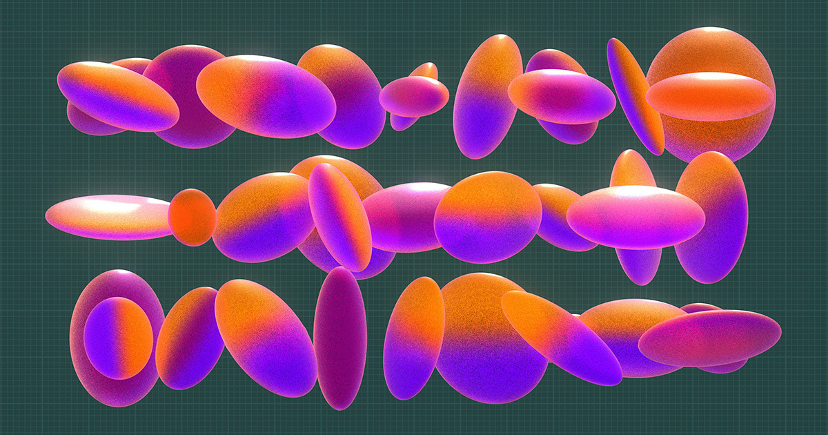 An array of ellipsoids transforming into spheres.