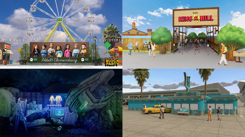 Abbott Elementary, King of the Hill, Percy Jackson & The Olympians and Alien: Earth activation mock-ups for San Diego Comic-Con