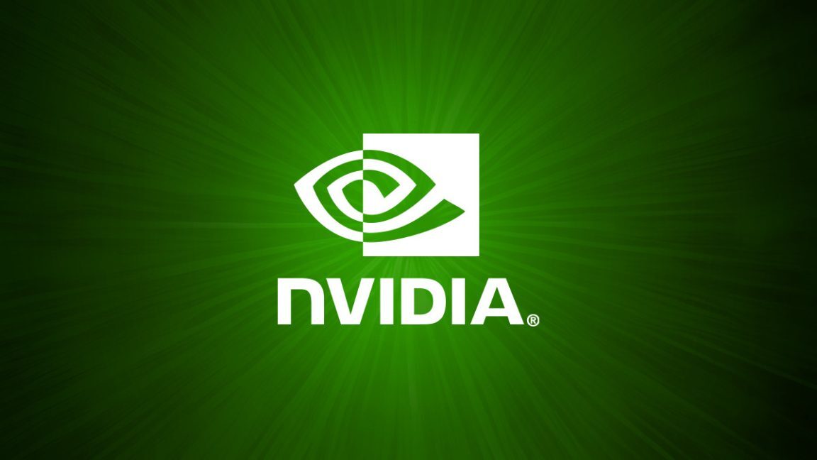 The Nvidia logo on a green background. The Nvidia logo on a green background.