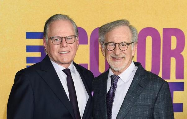 David Zaslav and Steven Spielberg at the premiere of "The Color Purple" held at The Academy Museum on December 6, 2023 in Los Angeles, California.