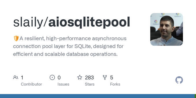 🛡️A resilient, high-performance asynchronous connection pool layer for SQLite, designed for efficient and scalable database operations. - slaily/aiosqlitepool
