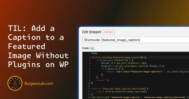 Open Graph image for the blog post 'TIL: How to Add a Caption to a Featured Image Without Plugins on WordPress'