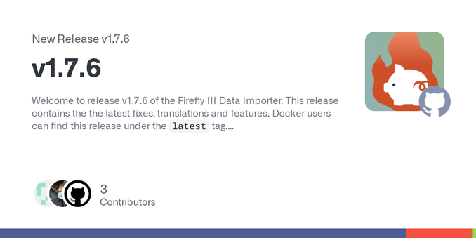 Welcome to release v1.7.6 of the Firefly III Data Importer. This release contains the the latest fixes, translations and features. Docker users can find this release under the latest tag.

⚠️ Some ...