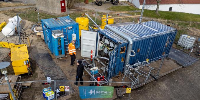 A container used in a soil decontamination experiment by Haemers Technologies at a site in Korsor, Denmark, 5 March 2025. | HAEMERS TECHNOLOGIES