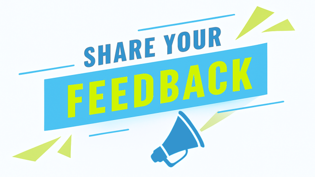 Illustration with the sentence Share your feedback an a drawing of a loudspeaker