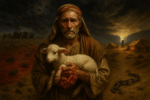 An AI-generated depiction of Nahshon’s emotional journey during the Exodus, symbolizing the masks we wear in faith and life. An AI-generated depiction of Nahshon’s emotional journey during the Exodus, symbolizing the masks we wear in faith and life.