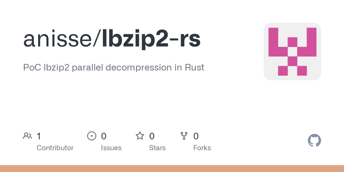 PoC lbzip2 parallel decompression in Rust. Contribute to anisse/lbzip2-rs development by creating an account on GitHub. PoC lbzip2 parallel decompression in Rust. Contribute to anisse/lbzip2-rs development by creating an account on GitHub.
