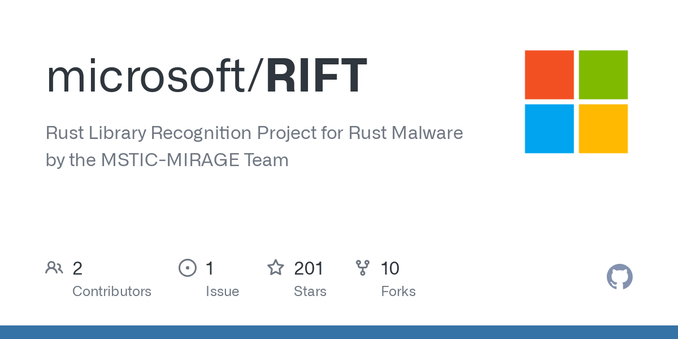 Rust Library Recognition Project for Rust Malware by the MSTIC-MIRAGE Team - microsoft/RIFT