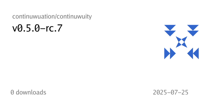 Summary card of an release titled "v0.5.0-rc.7" in repository continuwuation/continuwuity