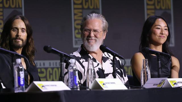 Jared Leto, Jeff Bridges and Greta Lee at Friday's 'Tron: Ares' panel at Comic-Con