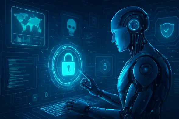 AI's Bold Future in Cybersecurity Threats - Futuristic depiction of AI working in cybersecurity