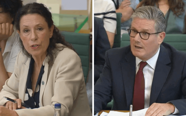 Separate pictures of Debbie Abrahams and Sir Keir Starmer speaking in a Commons committee room