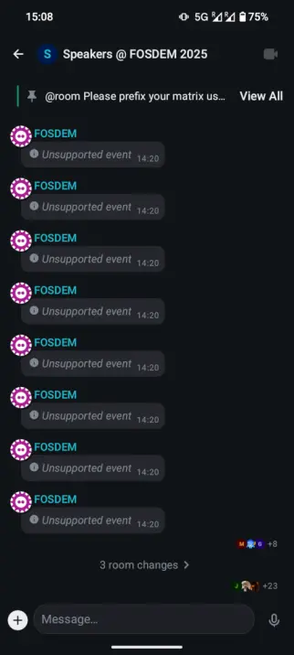 A list of errors saying "Unsupported Event".
