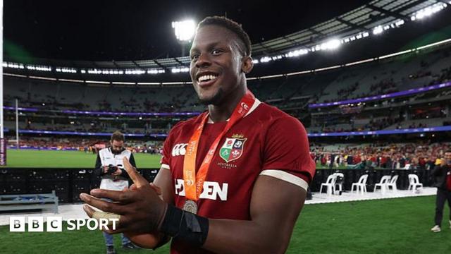 Lions captain Maro Itoje celebrates clinching the series in Melbourne
