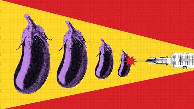 Eggplants being injected by a needle
