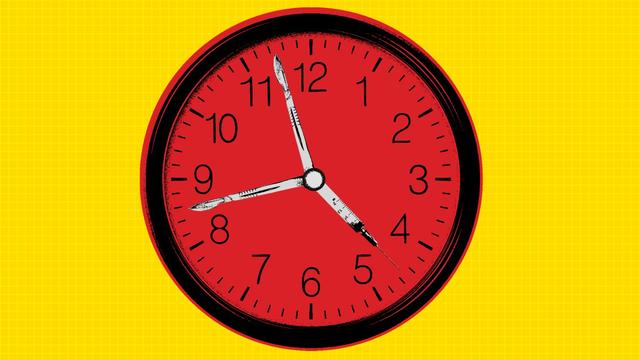 Clock with scalpel and needle hands