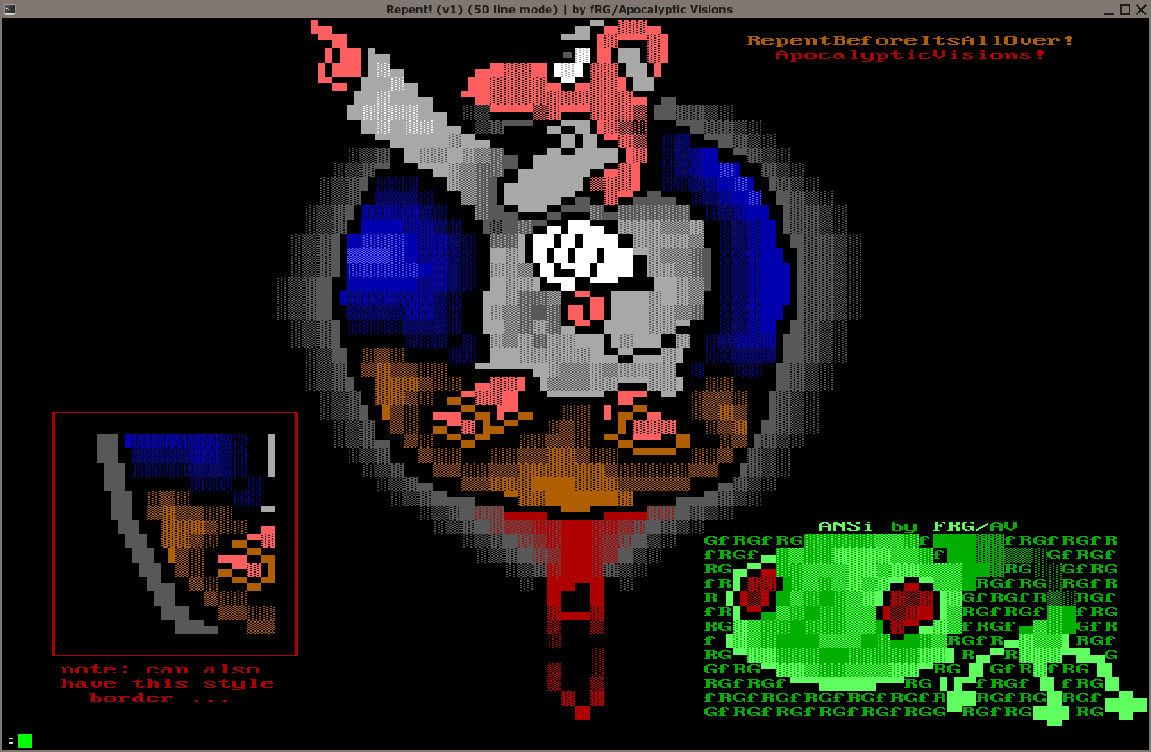 Some ANSIart shown by #showansi from #dos2ansi 2.0